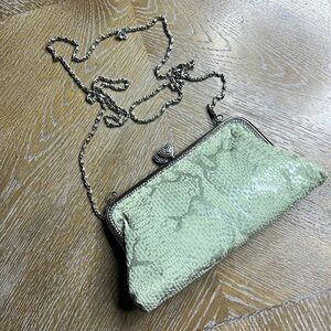 BESSO Green Snakeprint Embellishment Crystal Evening Crossbody Bag